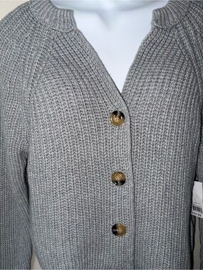 SO Gray Ribbed Button-Front Cardigan Sweater